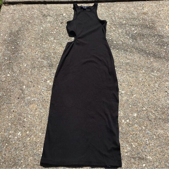 French Connection Black Side Cut Out Ribbed MIDI Dress - Picture 3 of 7